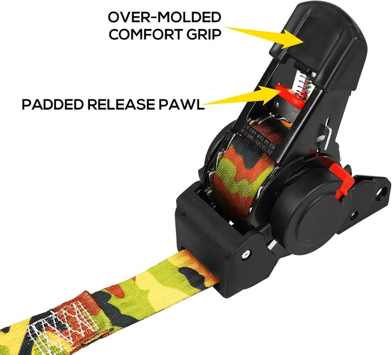 ANLU LOAD ANLULOAD 2 Packs Retractable Ratchet Straps (1.5in x 12.3ft),Cargo Strap Tie Downs for Trunk, Garage Motorcycles, Atvs,Trailers-WLL1,102LbS,BS:2,204Lbs（Camouflage Colour） - Image 3